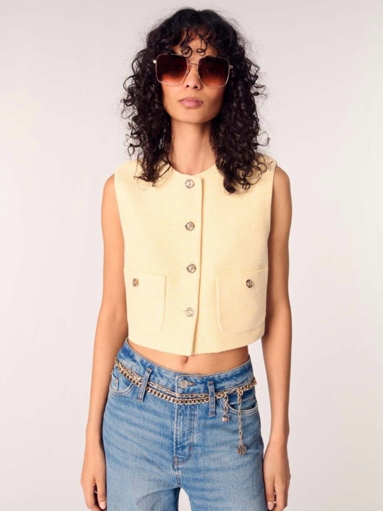 Maje Jackets & Blazers - Maje Glitter Tweed Cropped Sleeveless Jacket Pale Yellow size 40 / large